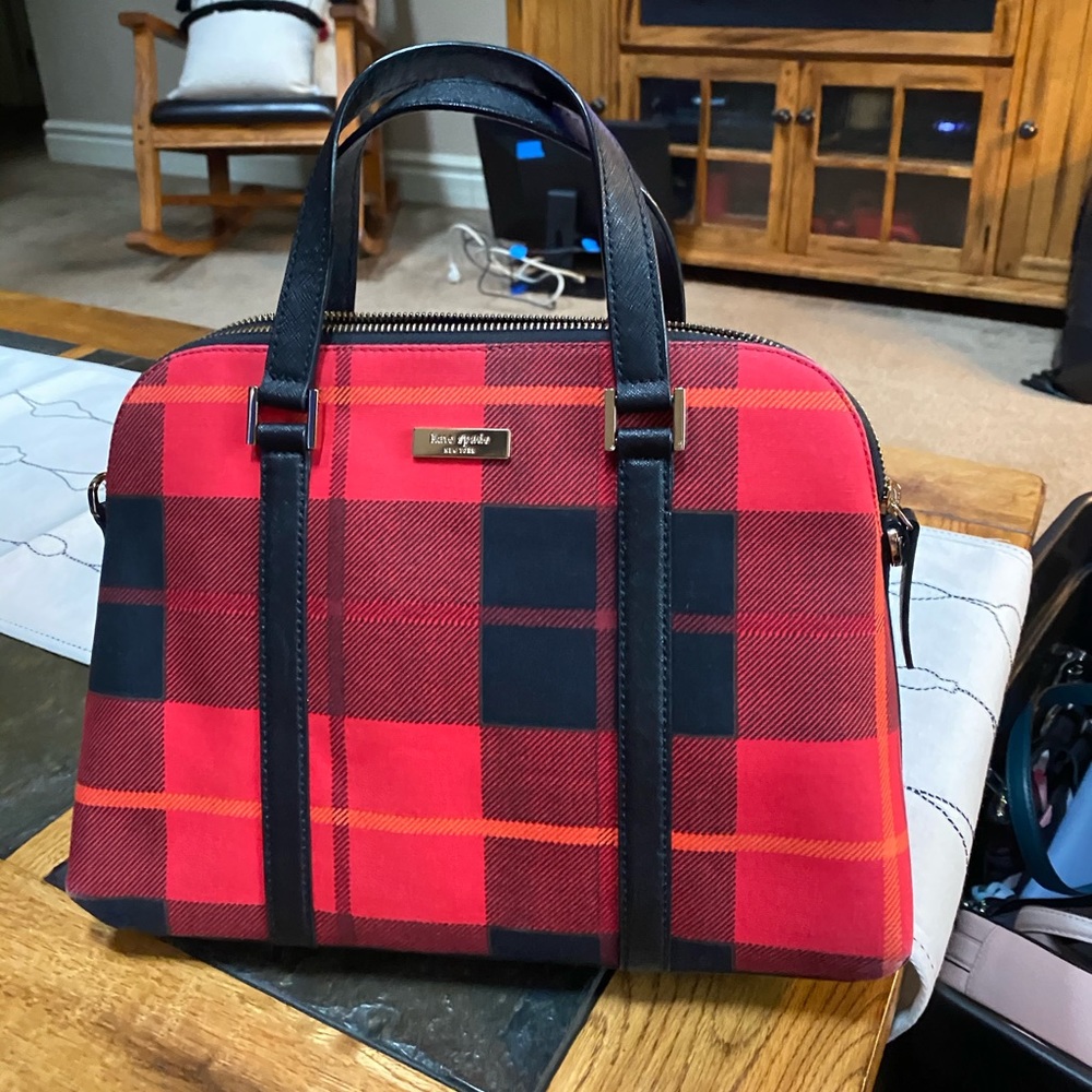 Kate Spade soft canvas plaid satchel